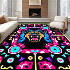Vibrant Dog With Psychedelic Border Rug