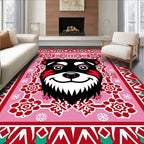 Vibrant Red Dog Floral Border Rug