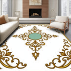 Golden Teal Scrollwork Medallion Rug