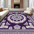 Deep Purple Medallion Floral Border Rug