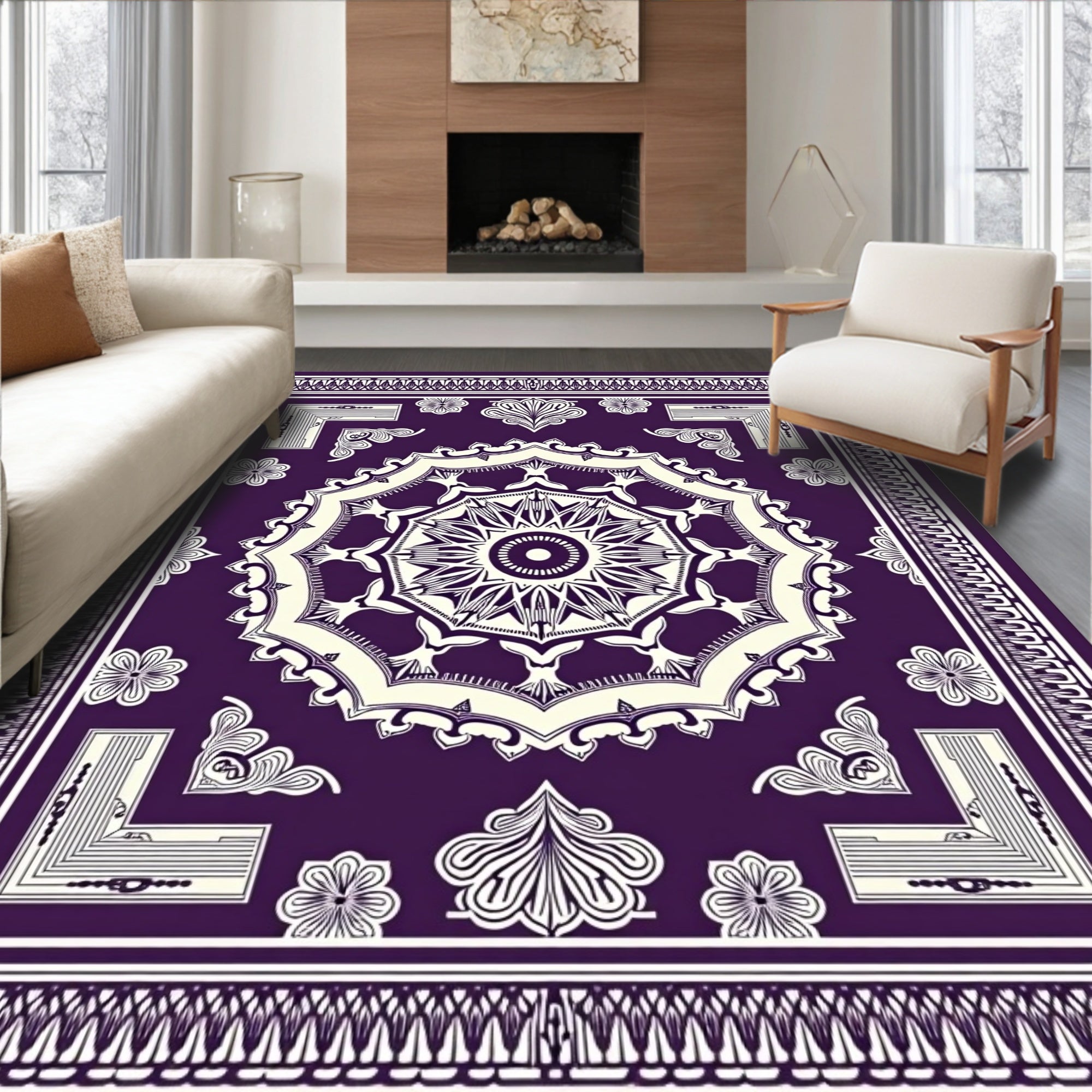 Deep Purple Medallion Floral Border Rug