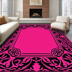 Hot Pink Black Elegant Floral Frame Rug