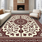Deep Red Floral Medallion Cream Rug