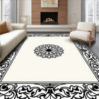 Ornate Black Floral Medallion Frame Rug