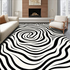 Monochromatic Black White Swirl Stripes Rug