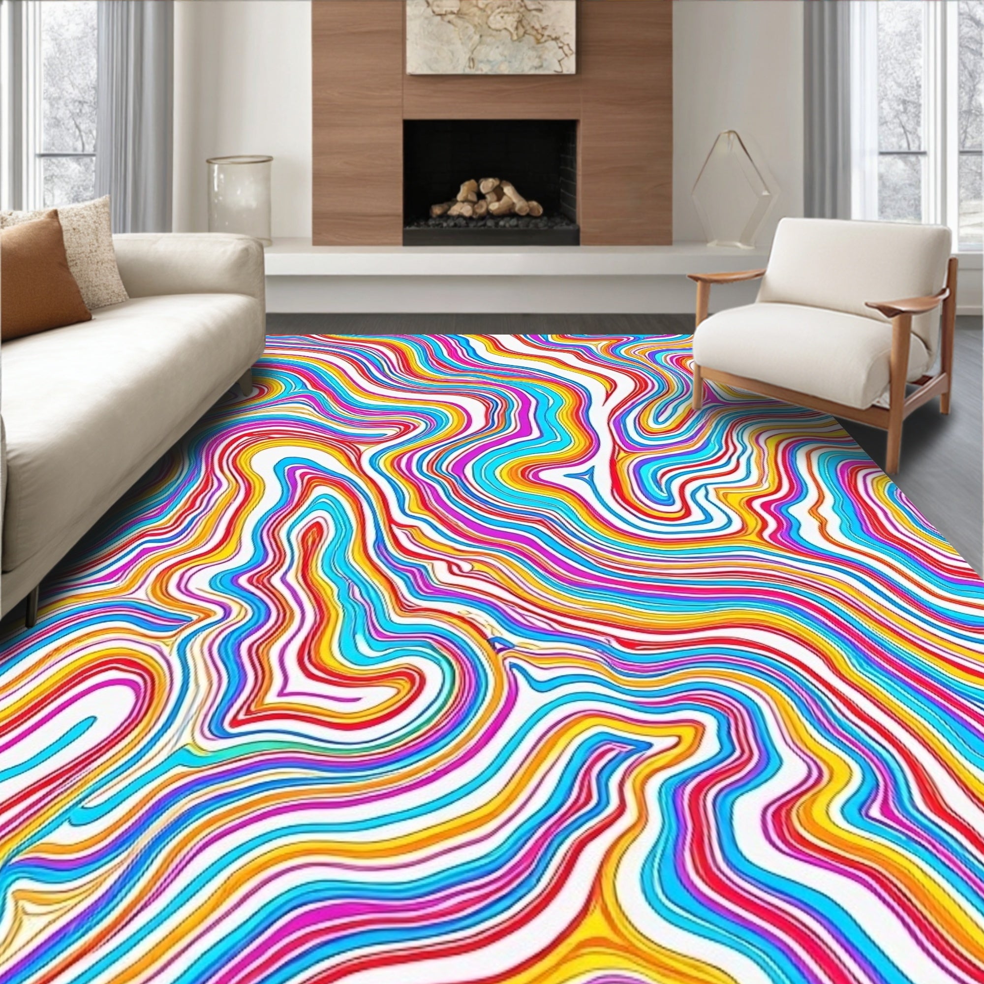 Colorful Abstract Swirl Lines Rug