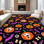 Spooky Orange Pumpkin Bat Halloween Rug