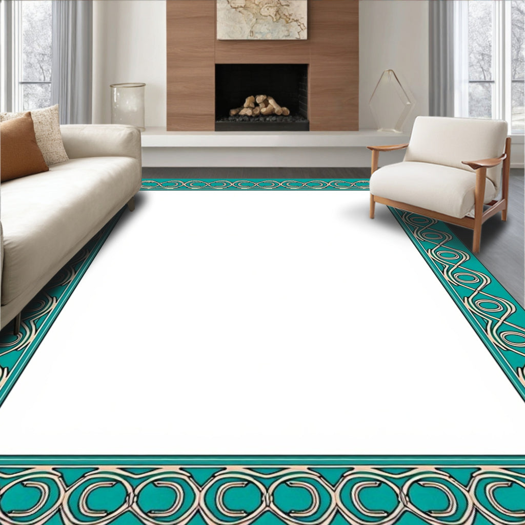 Teal Chain Link Border Rug