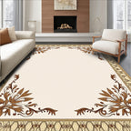 Elegant Brown Floral Scrollwork Border Rug
