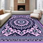 Soft Pink Navy Mandala Border Rug