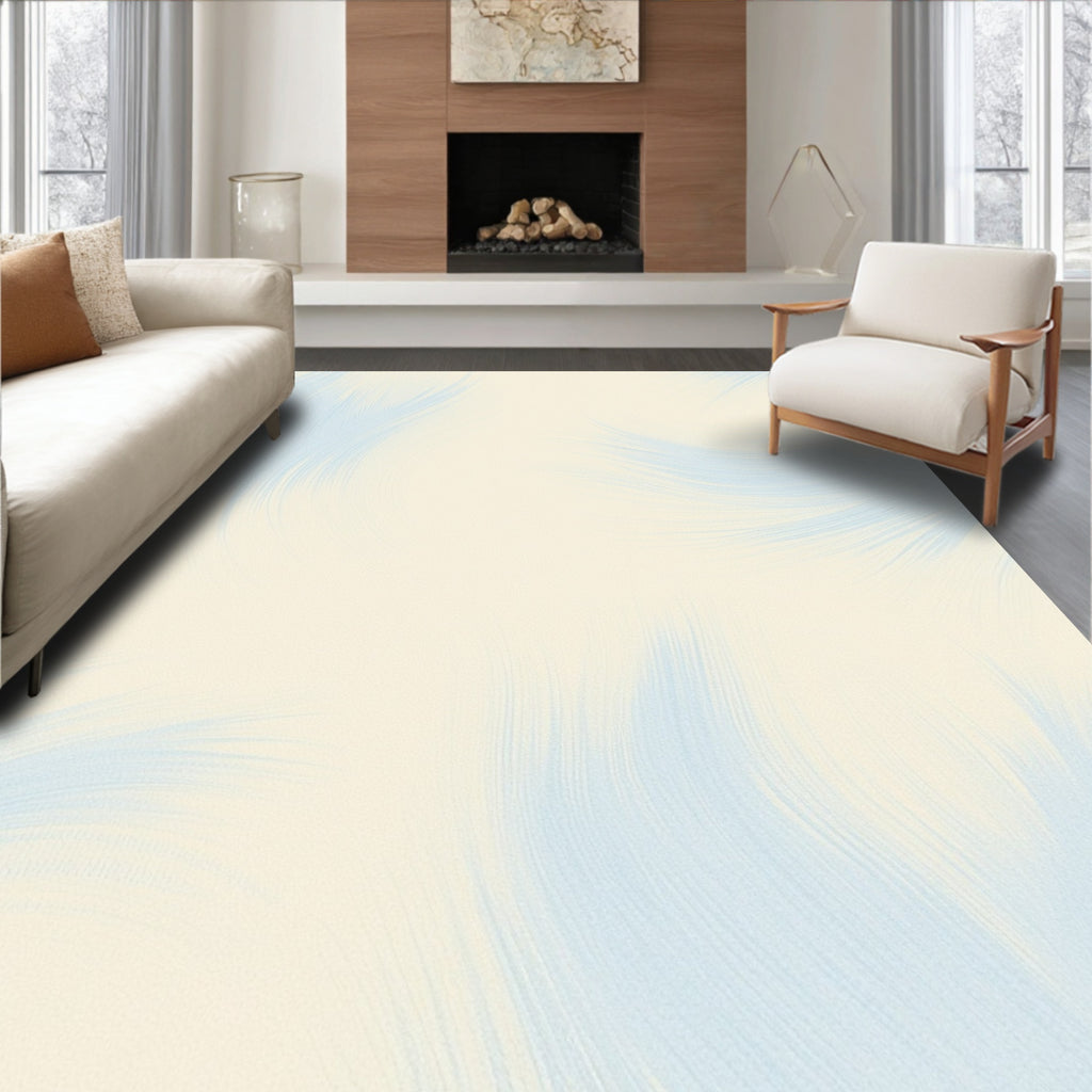 Soft Cream Sky Feather Abstract Rug
