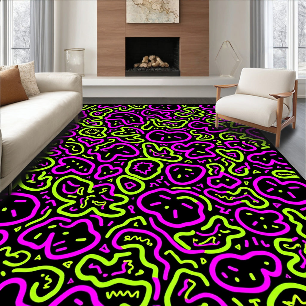 Vibrant Pink Neon Organic Shapes Rug