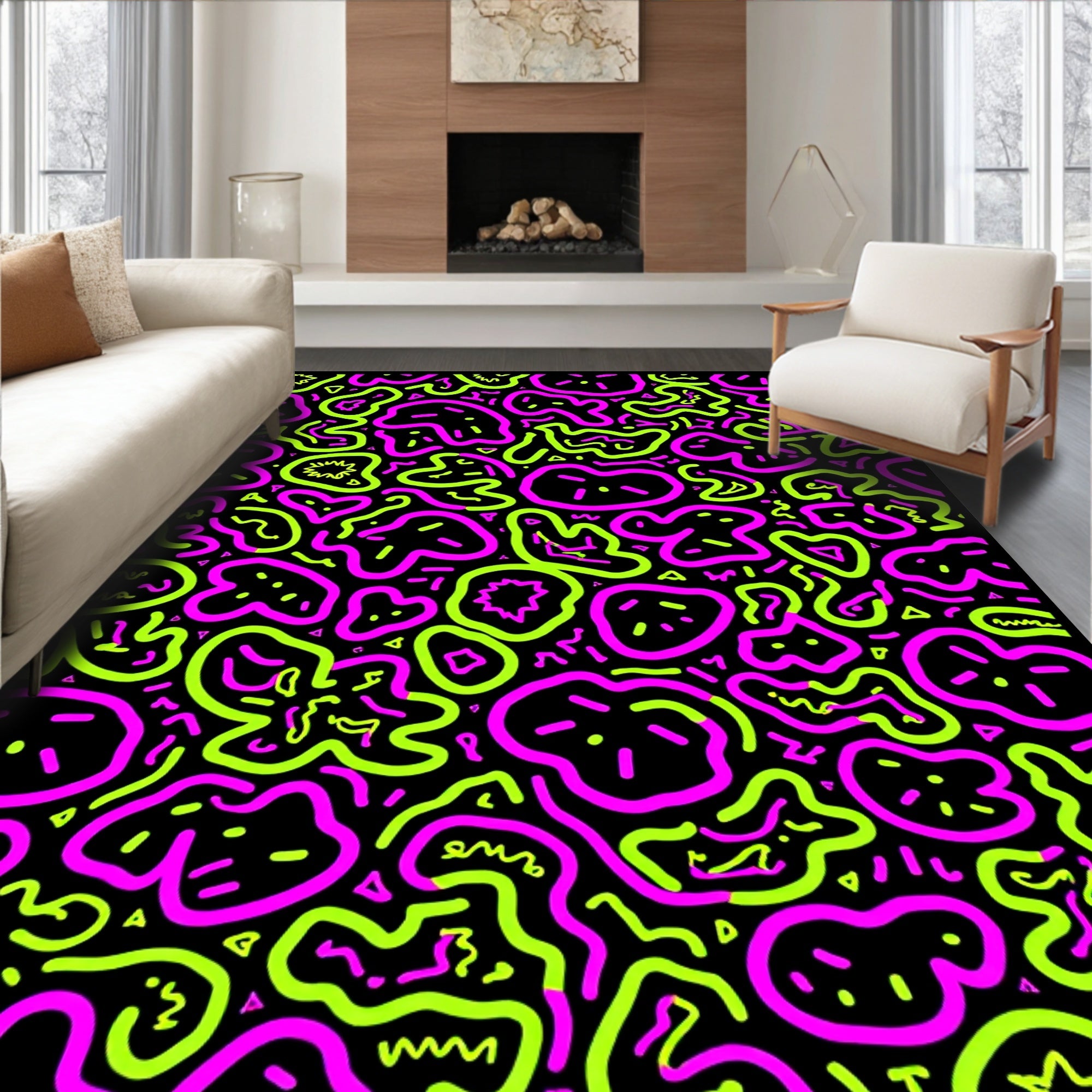 Vibrant Pink Neon Organic Shapes Rug
