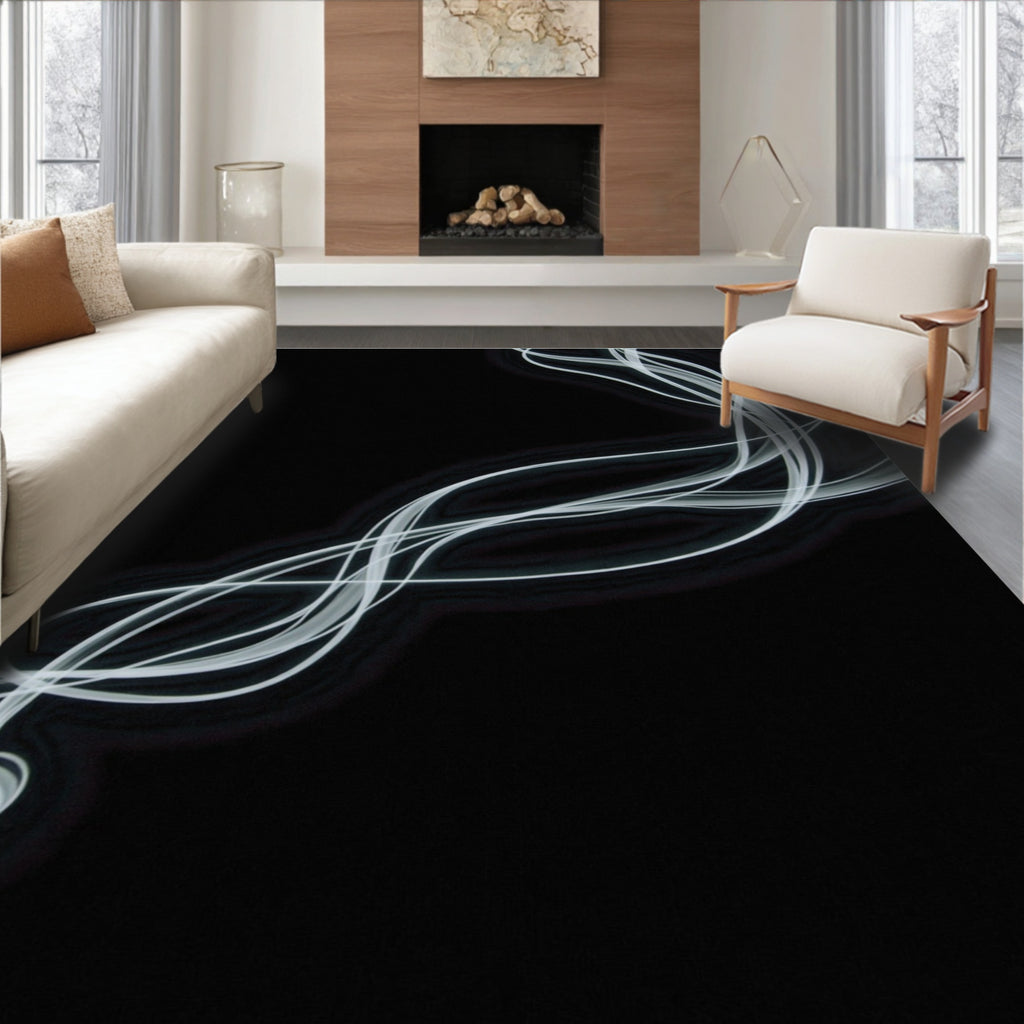 Abstract White Smoke Waves Rug