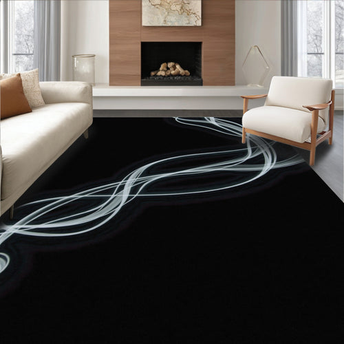 Abstract White Smoke Waves Rug