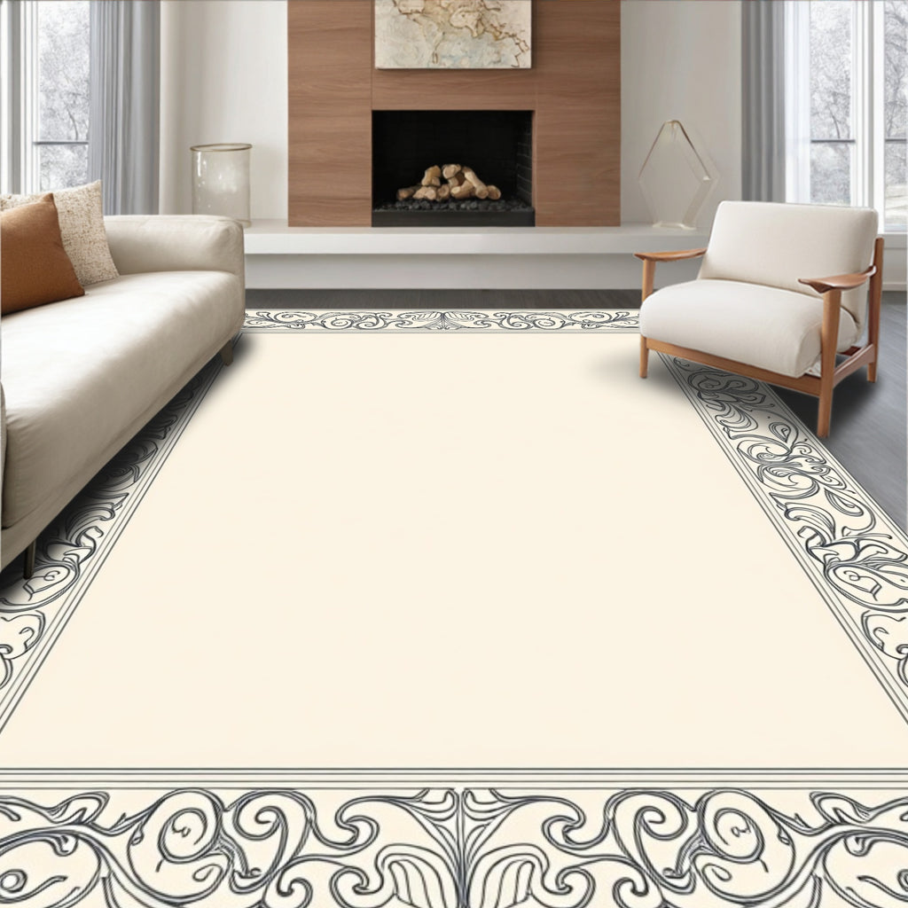 Art Nouveau Ivory Floral Border Rug