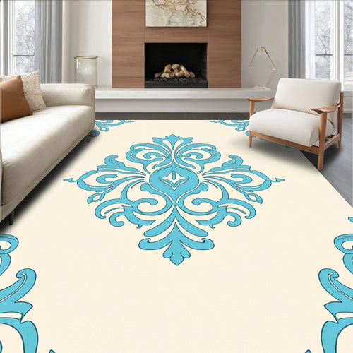 Aqua Damask Flourish Cream Rug