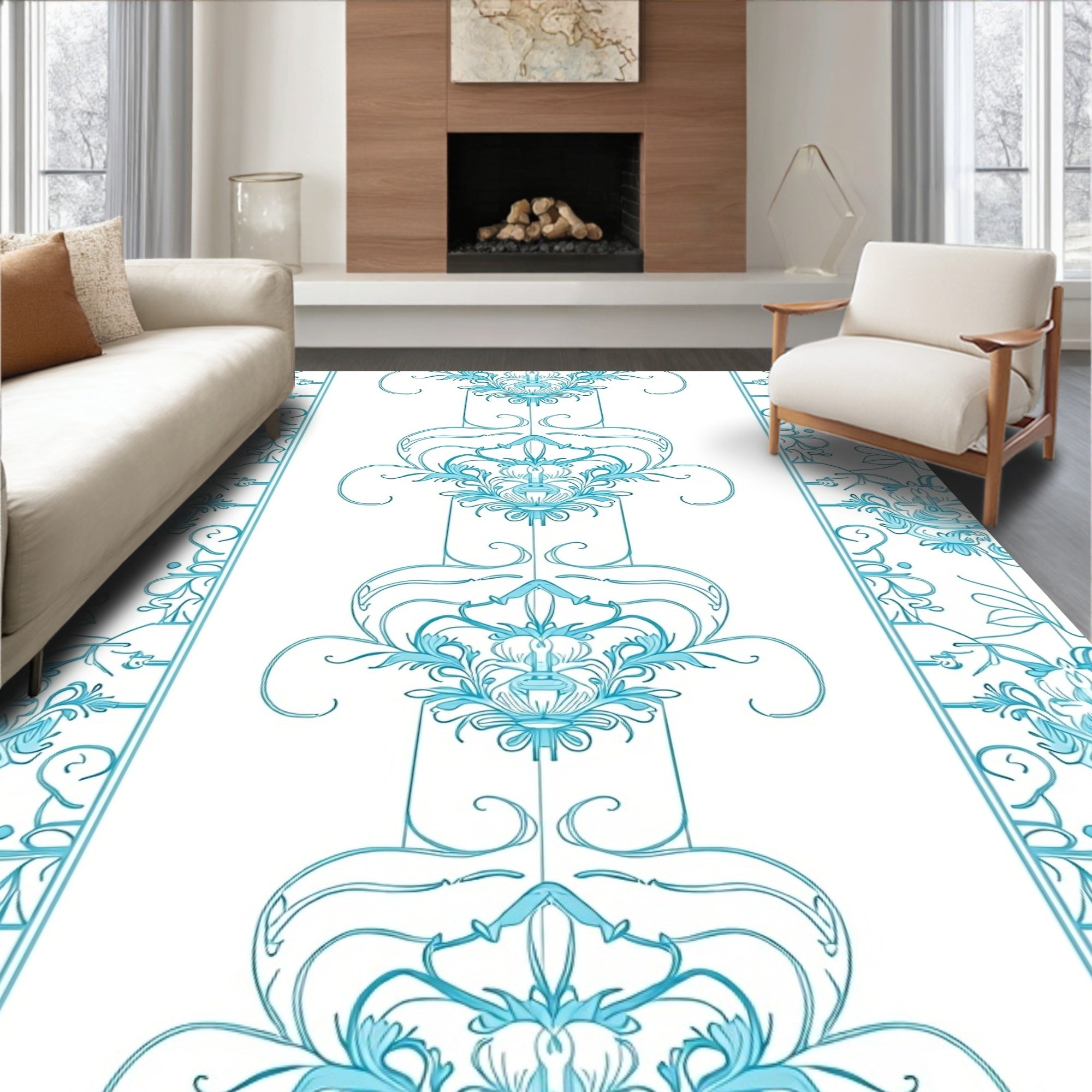Aqua Nouveau Floral Pillar Rug