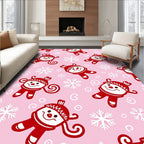 Whimsical Snowman Pink Snowflake Rug