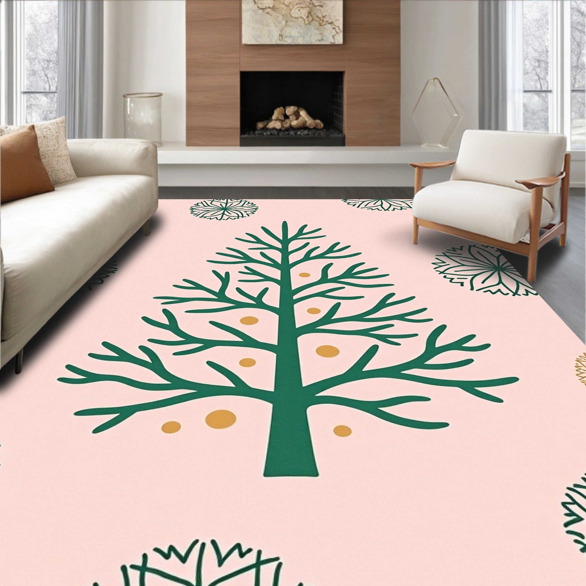 Green Christmas Tree with Gold Orbs Rug