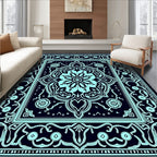 Teal Floral Medallion Midnight Garden Rug