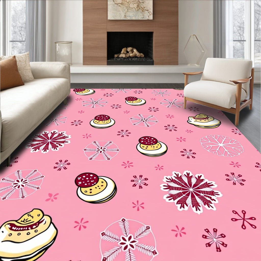 Pink Holiday Food Snowflakes Medley Rug