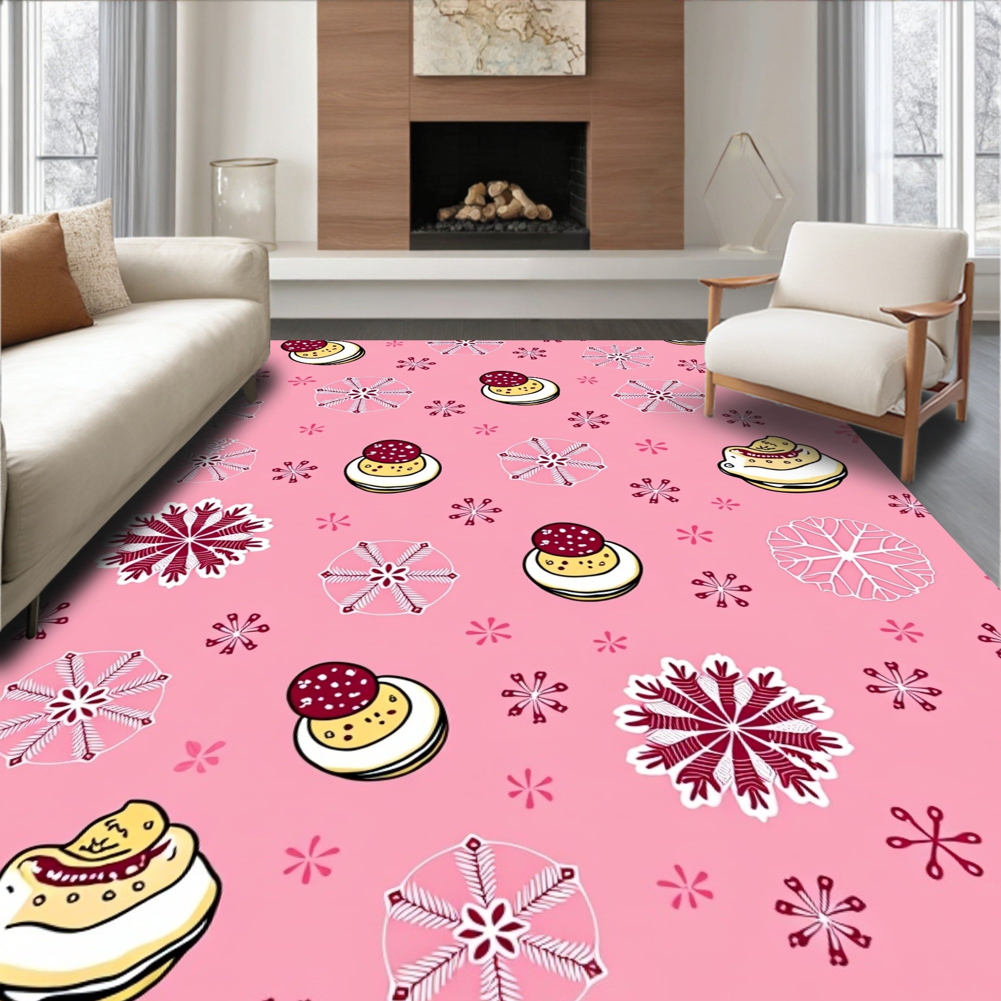 Pink Holiday Food Snowflakes Medley Rug