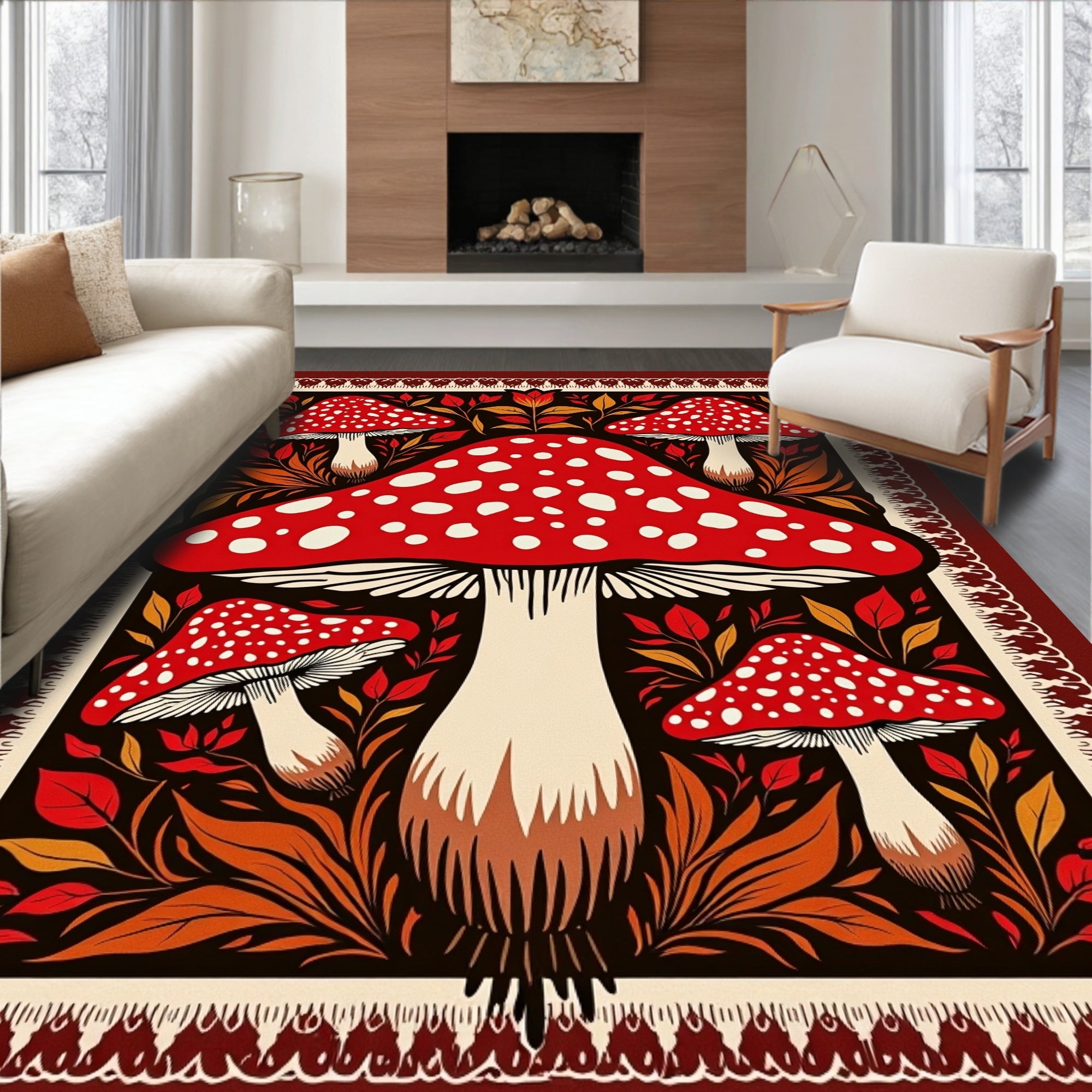 Crimson Fly Agaric Forest Companions Rug