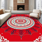 Bold Circular Red Teal Medallion Rug