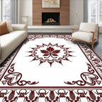 Dark Red Leaf Medallion Border Rug