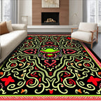 Whimsical Frog Garden Red Outline Rug