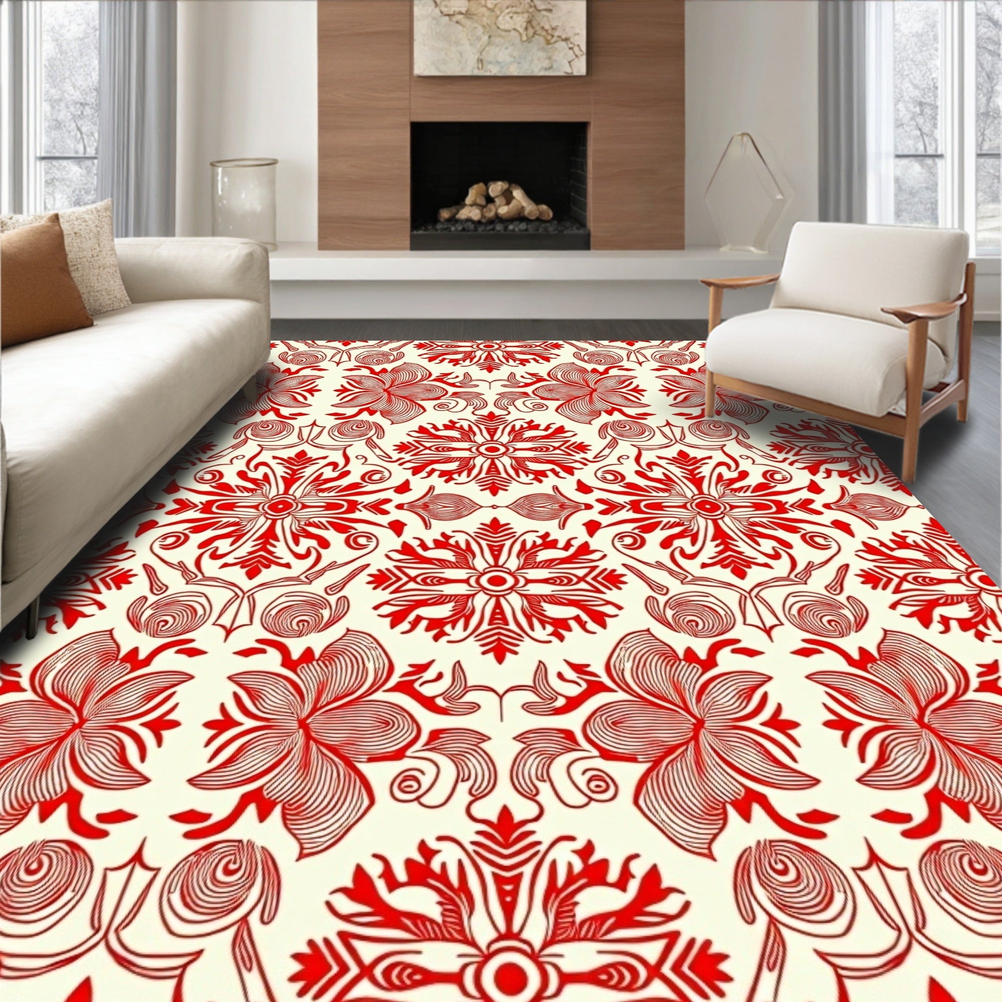 Crimson Floral Medallion Inspired Rug
