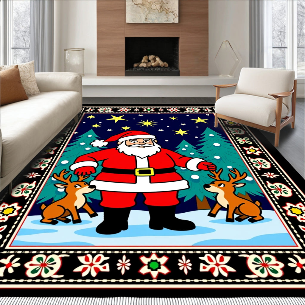 Santa Claus Reindeer Christmas Starry Night Rug