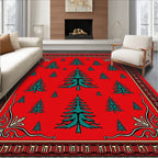 Red Evergreen Tree Forest Border Rug