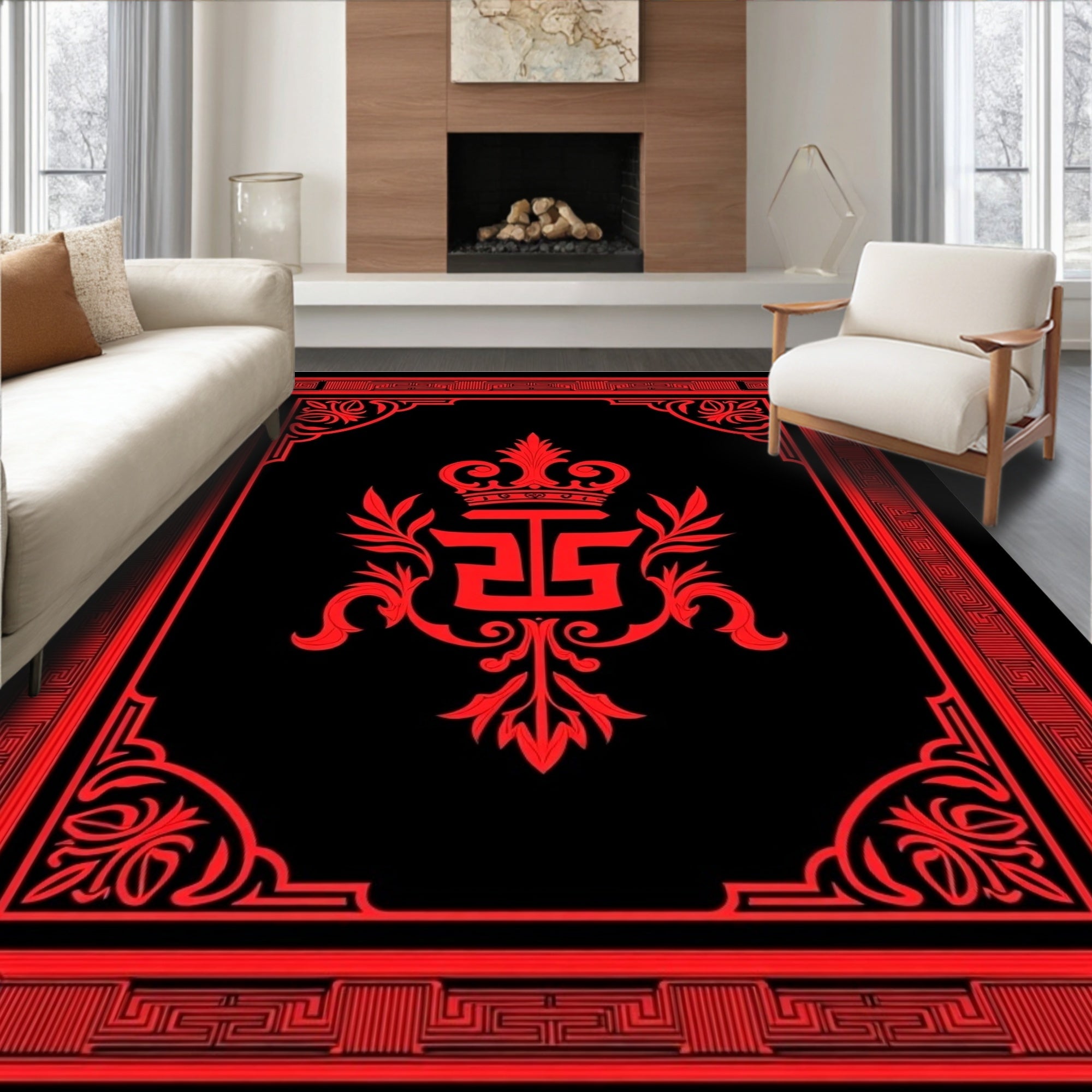 Crimson Royal Emblem Elaborate Border Rug