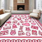 Pink Whimsical Winter Village Characters Rug