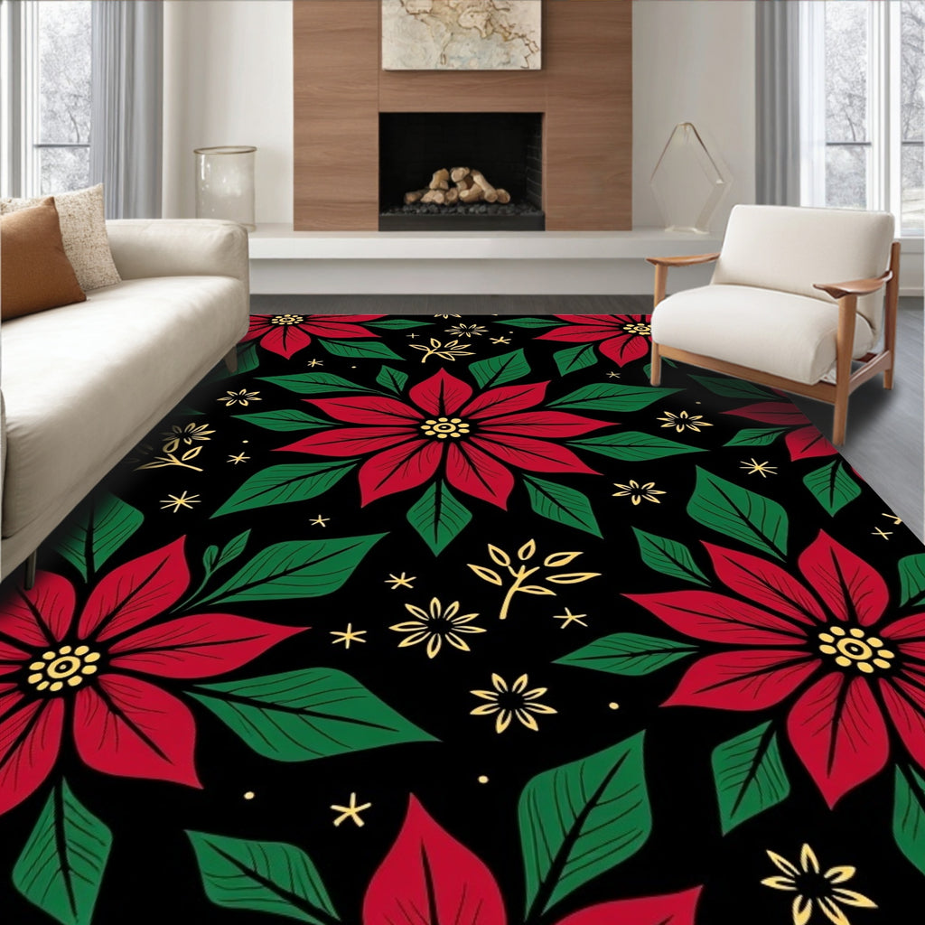 Vibrant Red Poinsettia Floral Garden Rug
