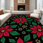 Vibrant Red Poinsettia Floral Garden Rug