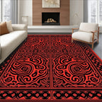 Crimson Black Ornate Scrollwork Panels Rug