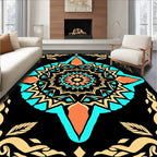 Geometric Teal Orange Starburst Medallion Rug