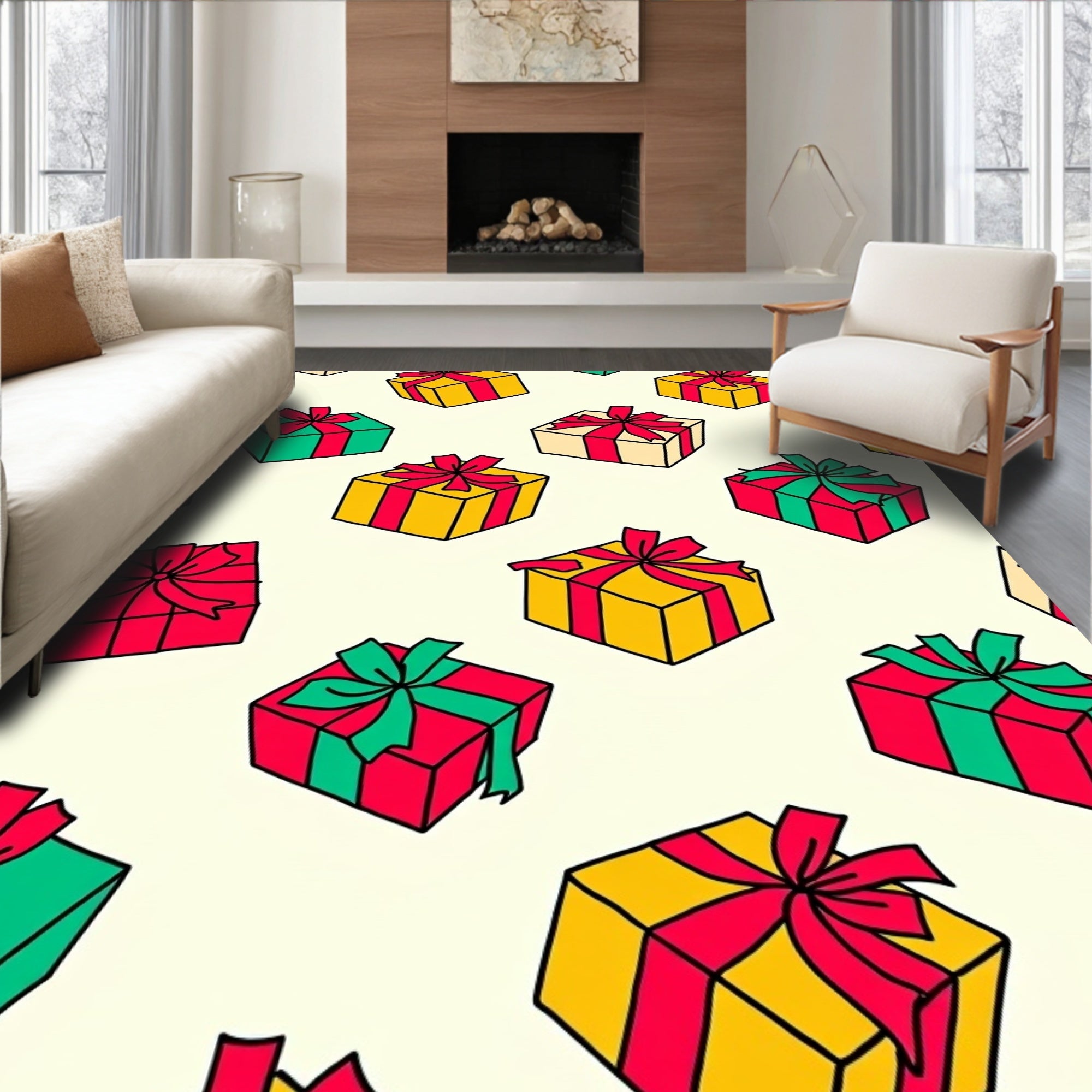 Red Green Yellow Gift Boxes Repeating Rug