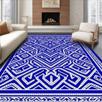 Bold Blue White Intricate Geometric Rug