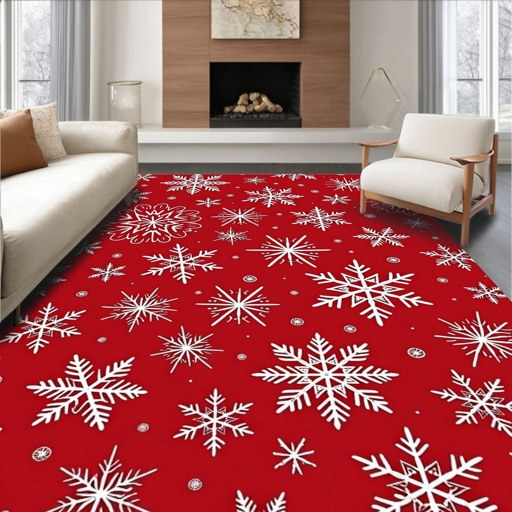 Festive Red Snowflake Collage Rug
