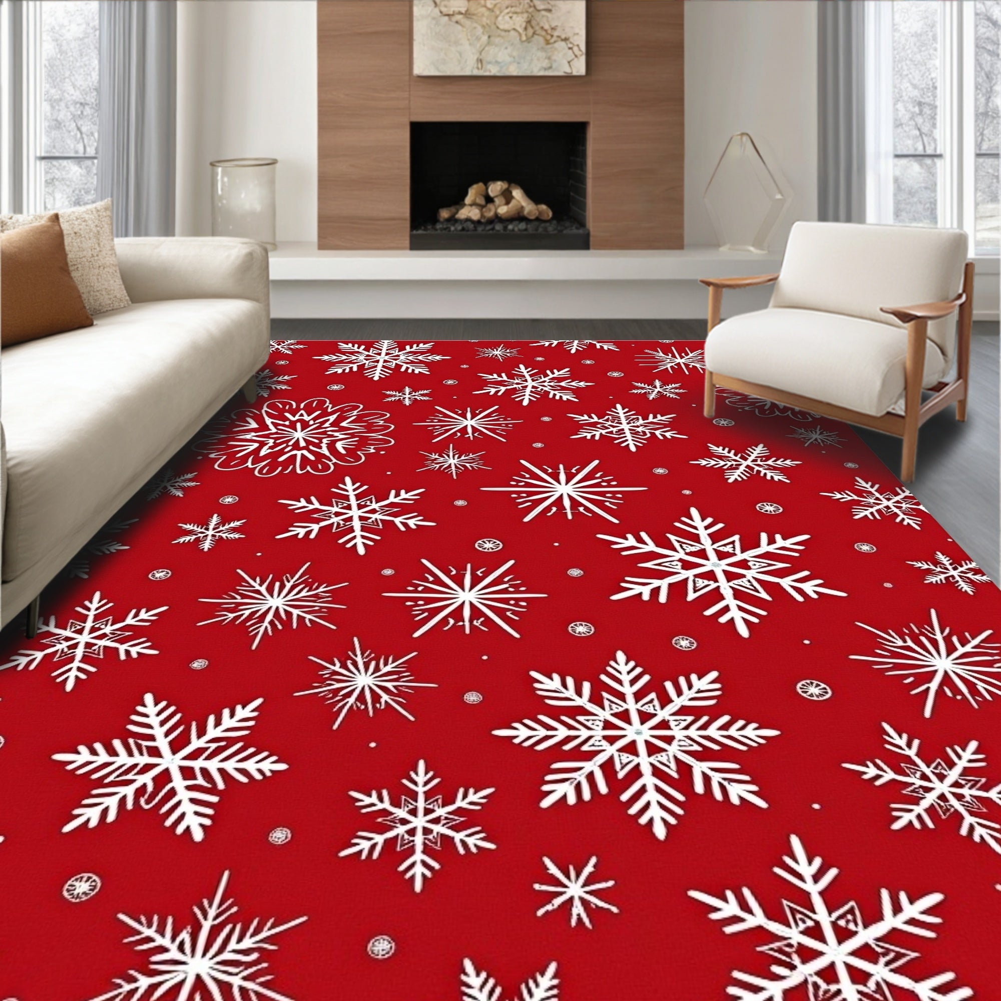 Festive Red Snowflake Collage Rug