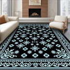 Aqua Snowflake Blooms Border Rug