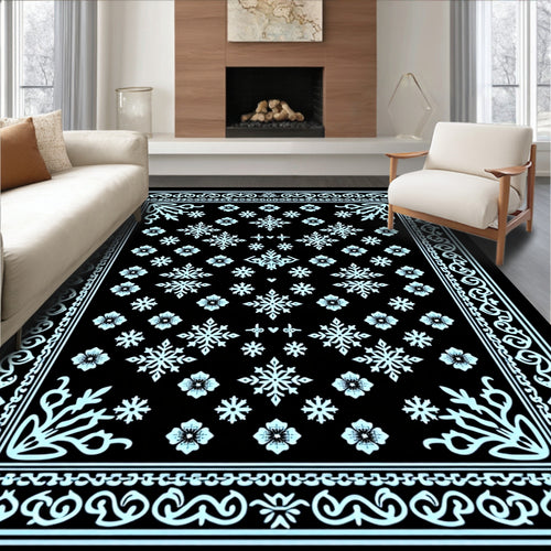 Aqua Snowflake Blooms Border Rug
