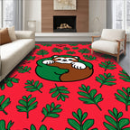 Whimsical Sloth Green Leaf Red Rug