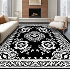 Bold Black and White Floral Medallion Rug
