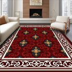 Crimson Gold Leaf Swirl Medallion Rug
