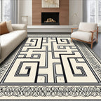 Modern Black White Geometric Labyrinth Rug